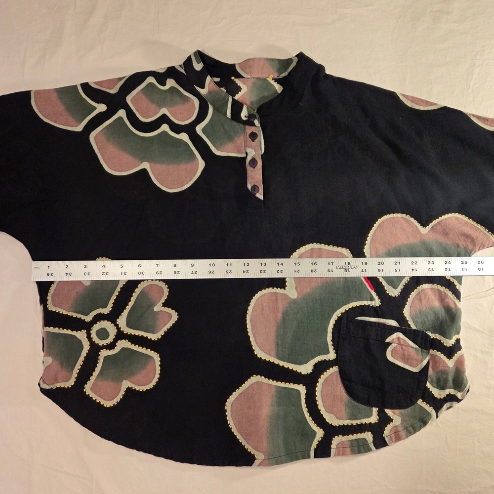 Boho Women's Boxy Pullover Short Sleeve Blouse 100% Cotton Embroidered Hippie - Picture 6 of 12